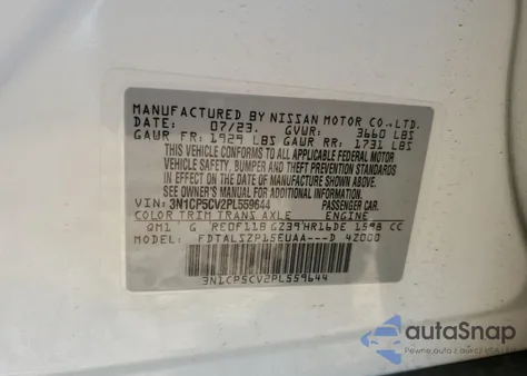 2023 Nissan Kicks Sv z USA, uszkodzony, nr VIN 3N1CP5CV2PL559644